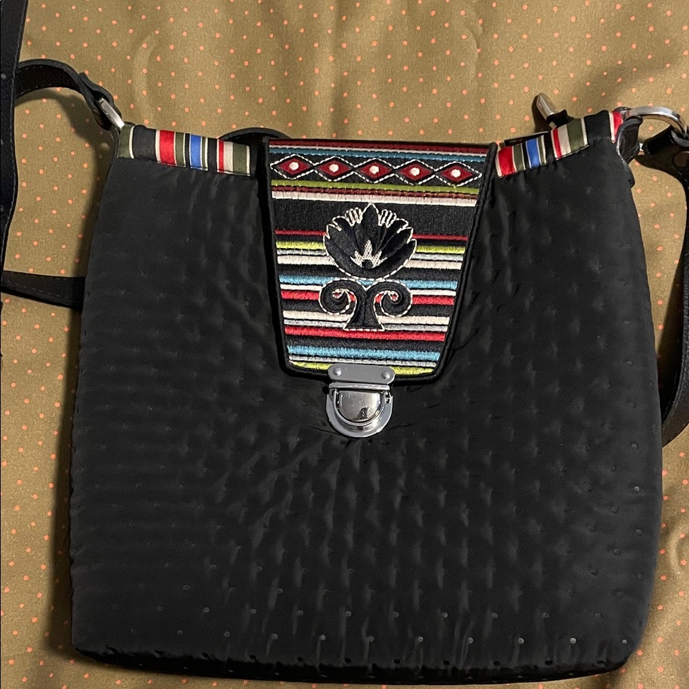 Stylish Black Embroidered Crossbody Bag